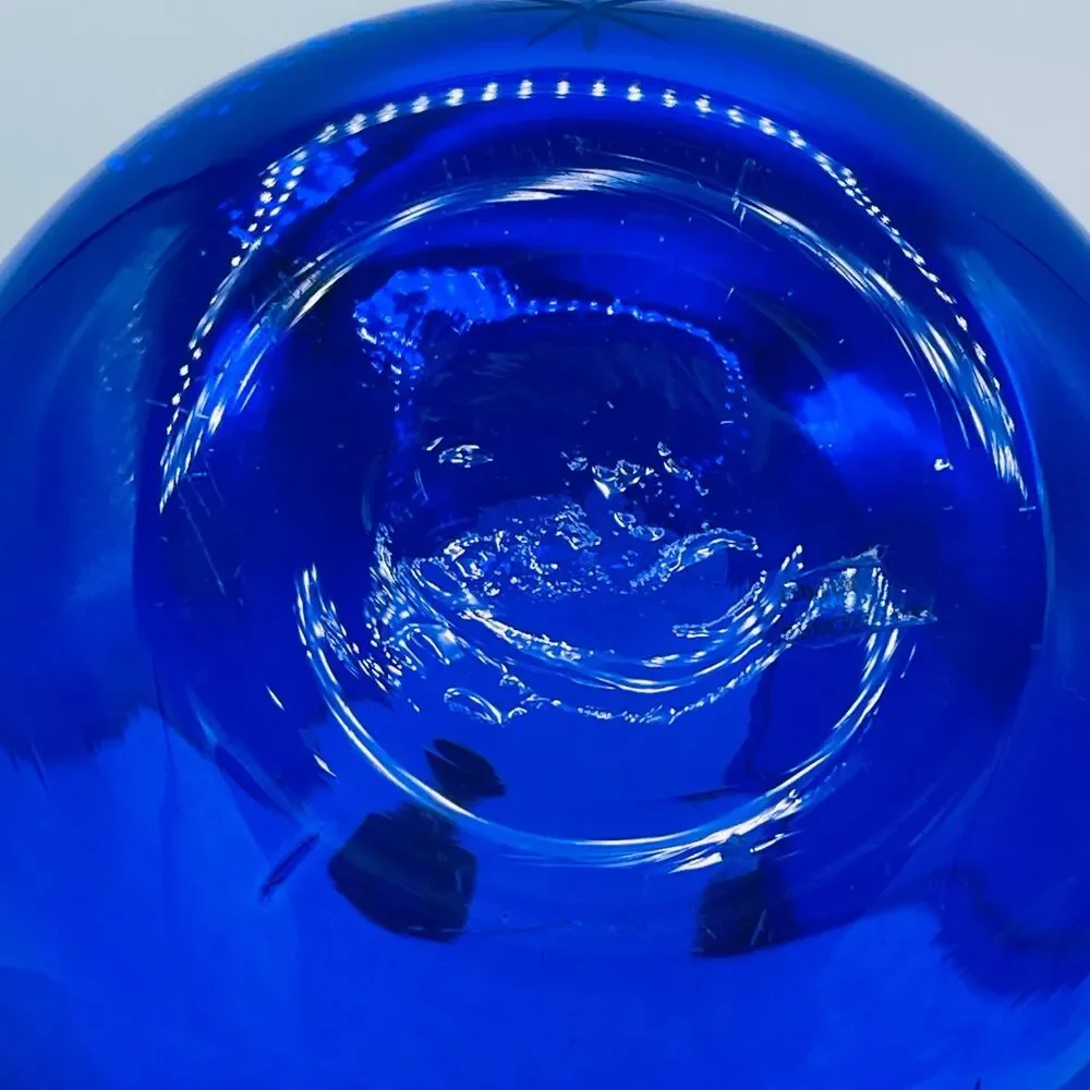 Cobalt Blue Starburst Etched Stars Glittery Glass Votive Candle Holder Poland